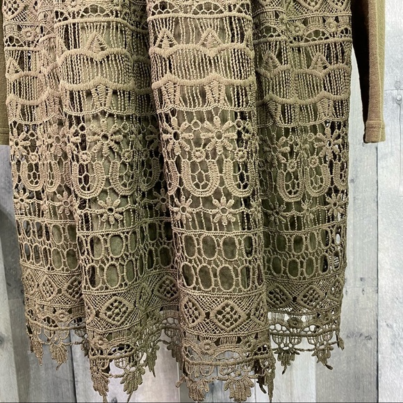 ENTRO Army Green Crochet Lace Dress Size Small - Picture 4 of 9